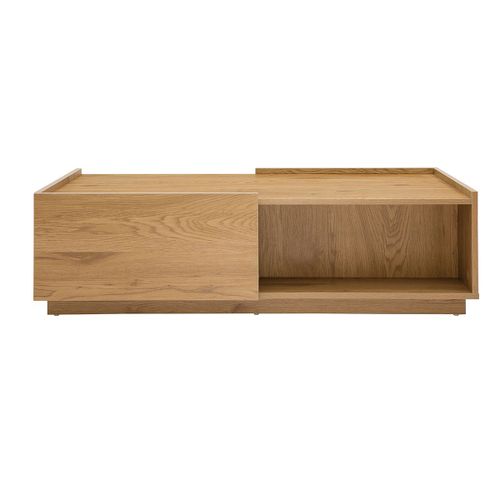 Table Basse Rectangulaire Avec Rangements 2 Tiroirs Finition Bois Clair Chêne L120 Cm Madero
