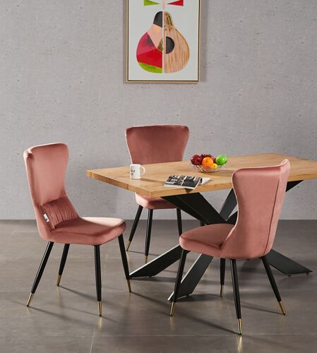 Ensemble Table à Manger Chêne 4 à 6 personnes + 4 Chaises en Velours Rose - Style Contemporain