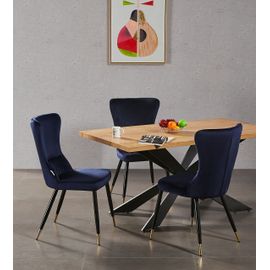 Ensemble Table À Manger Chêne 4 À 6 Personnes + 4 Chaises En Velours Bleu - Style Contemporain