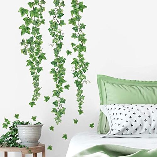 Stickers Muraux Verte Pendaison Vigne Autocollant Mural Lierre Feuilles Plantes Décoration Murale Chambre Salon Bureau
