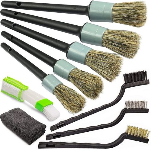 Brosses En Poils De Sanglier Naturels, 5 Pièces, Ensemble De Brosses De Détail De Voiture Pour Le Lavage Des Emblèmes De Roues, Outils De Nettoyage Automobile Intérieur Et Extérieur