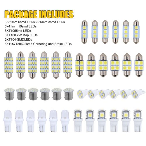 Ampoule Led Universelle De Voiture, 42 Pièces, T10 W5w, Éclairage Intérieur De Voiture, Dôme, Porte, Coffre, Plaque D'immatriculation, Accessoires