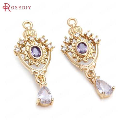 Pendentifs En Laiton Et Zircon De Haute Qualité 12x29mm, Couleur Champagne Or, Avec Couronne, Breloque En Forme De Goutte, Accessoires Pour La Fabrication De Bijoux, 10 Pièces