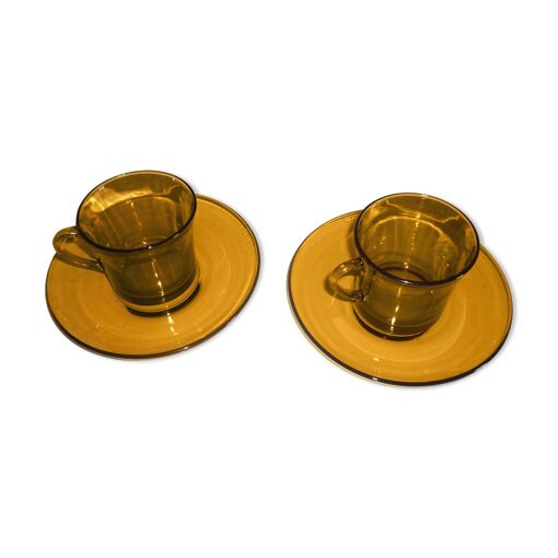 Soucoupe Duralex Marron Ambré - Verre Vintage, Diamètre 15 Cm, Avec Tasse Incluse