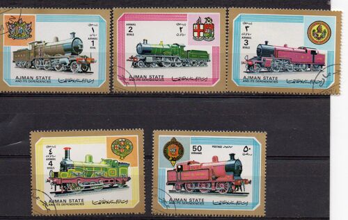 Ajman- Lot De 5 Timbres Oblitérés- Locomotives