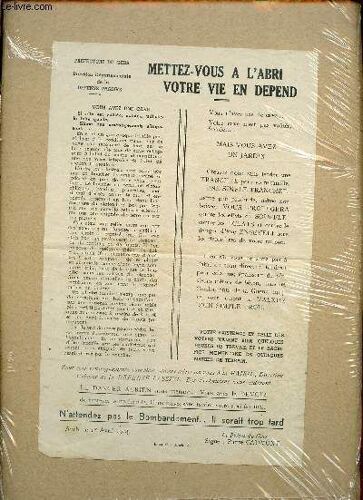 Une Affiche De 16 X 24,5 Cm : Mettez-Vous À L Abri Votre Vie En Depend - Auch Le 1er Avril 1944 - Pierre Caumont Préfet Du Gers.