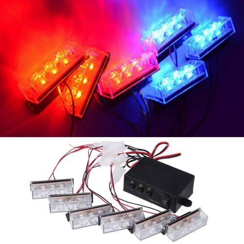 Lumière Stroboscopique De Voiture, 12v 6x3 Led 18 Rouge Bleu, Lumière De Police, Feux De Calandre Clignotant D'avertissement D'urgence