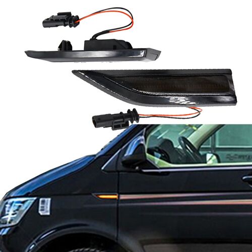 2 Feux Latéraux Dynamiques Led Fumés, Clignotants Séquentiels, Pour Vw Volkswagen T6 2015-Up