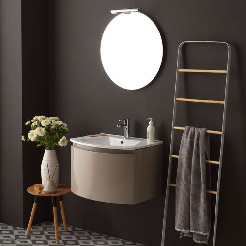 ARMOIRE DE TOILETTE SUSPENDUE LIGNE COURBE 62 CM CAPPUCCINO POLI MIROIR ROND | RIVA