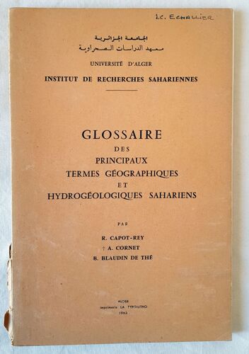 Glossaire Des Principaux Termes Géographiques Et Hydrogéologiques Sahariens