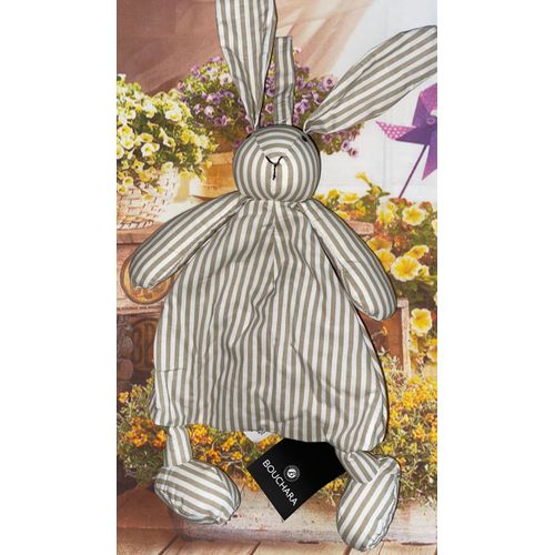 Doudou Lapin Raye Tissu Coton Blanc Beige Bouchara Laradou Jouet Peluche Naissance Bebe