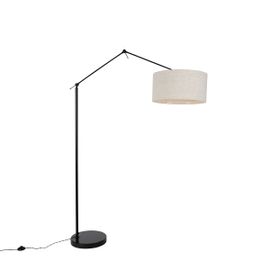 Qazqa Design /Moderne Vloerlamp Zwart Met Kap Lichtgrijs 50 Cm Verstelbaar - Editor Acier /Tissu Gris,Noir Oblongue / Luminaire / Lumiere / Éclairage / Intérieur / Salon E27 Max. 1 X 60 Watt
