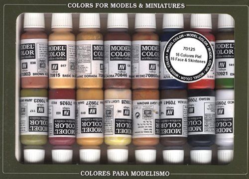 Vallejo Faceskin Colors Paint Set, 16-Colors, 17ml