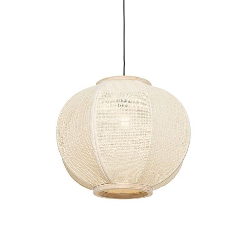Qazqa Oriental Oosterse Hanglamp Naturel 48 Cm - Rob Tissu /Acier Blanc,Naturel Rond / Luminaire / Lumiere / Éclairage / Intérieur / Salon / Cuisine E27 Max. 1 X 60 Watt