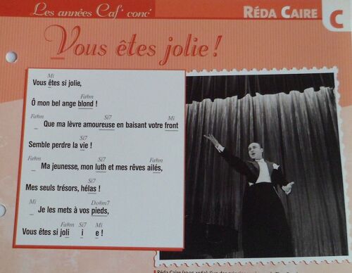 Fiche Chanson Vous Êtes Jolie ! Réda Caire