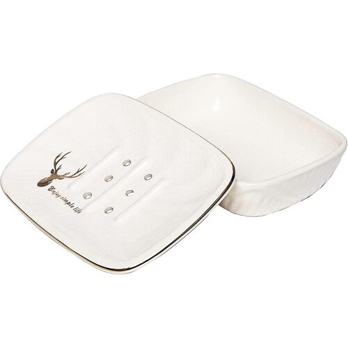 Soucoupe à savon de luxe en céramique double couche avec bordure dorée pour douche, salle de bain, chambre et décoration intérieure
