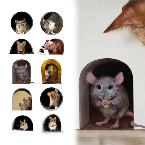 Lot De 50 Autocollants Muraux Réalistes En Forme De Trou De Souris, Décoration Murale Amusante En Vinyle, Pour Salon, Chambre D'enfant, Chambre D'enfant (5
