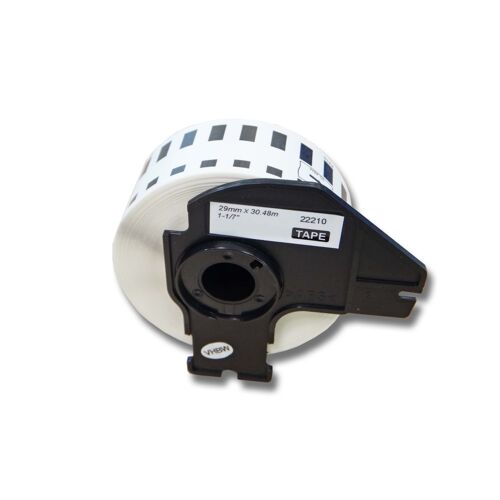 vhbw Rouleau d'étiquettes + support 29mm x 30,48m (1 étiquette) compatible avec Brother PT QL-1050, QL1050N, QL-1060 étiqueteuse blanc