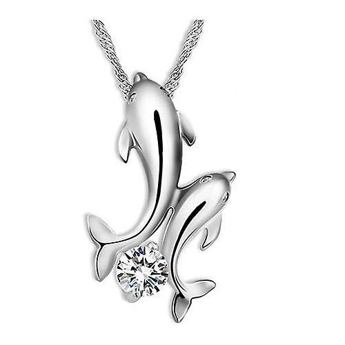 Collier Dauphin Collier Pendentif Dauphin Amant Diamant Double Dauphin Amour Cristal Blanc Zircon Collier