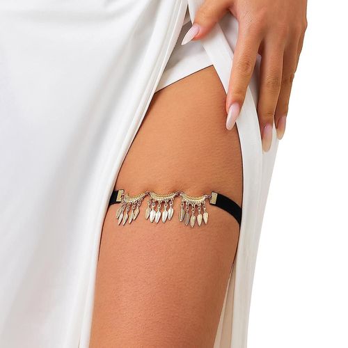 Chaîne De Jambe Élastique Bohème Avec Pendentif En Forme De Feuille, Harnais Sexy Pour La Plage, Chaîne De Jambe À Pompon, Chaîne De Cuisse Réglable Pour L'été, Bijoux Pour Femmes Et Filles
