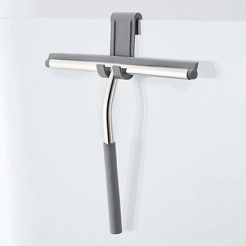 Raclette de douche en acier inoxydable de qualité supérieure, à suspendre sans perçage, en silicone, pour miroirs, fenêtres et nettoyage du verre. - Gris