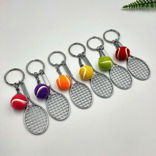Porte-clés raquette de tennis, porte-clés en métal, porte-clés créatif sport, porte-clés balle de tennis, 6 pièces