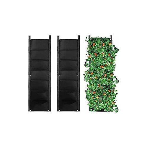 Sacs À Plantes Suspendus, Lot De 2, 7 Poches, Sacs À Plantes Verticaux, Pour Intérieur, Extérieur, Jardin, Balcon, Terrasse, Décoration Intérieure (Noir)