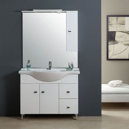 MEUBLE SALLE DE BAIN 105 CM CLASSIQUE AVEC LAVABO ET MIROIR EASY