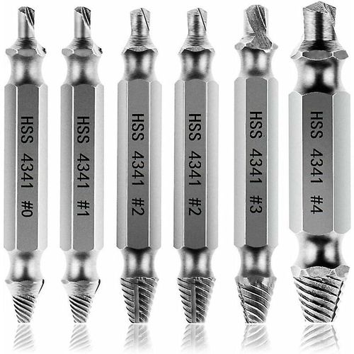 Extracteurs de vis endommagées et dénudées [6 pièces], extracteur de vis, extracteur de boulon cassé en acier HSS 4341, dureté supérieure à 63 HRC, pour boulons endommagés