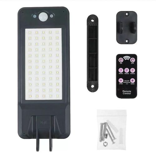Lampe D'extérieur Solaire 60 Led 6 W, Étanche Ip65, Noire, Avec Support Réglable Et Télécommande, Pour Jardin, Garage, Cour Et Escaliers, 1 Unité, Noire