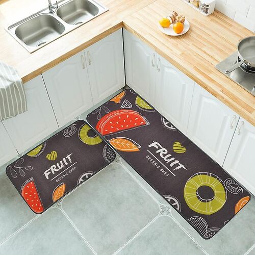 Lot de 2 tapis de cuisine antidérapants, lavables en machine, imprimés, pour sol de cuisine