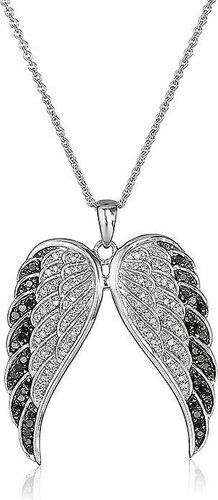 Collier Avec Pendentif Ailes D'ange En Argent Sterling Et Diamants Noirs Et Blancs (1/2 Ct), 45,72 Cm