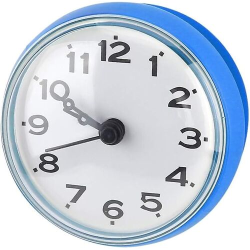 Mini Horloge Murale revêtue avec Ventouses pour Salle de Bains Cuisine Salon Chambre à Coucher(Bleu)