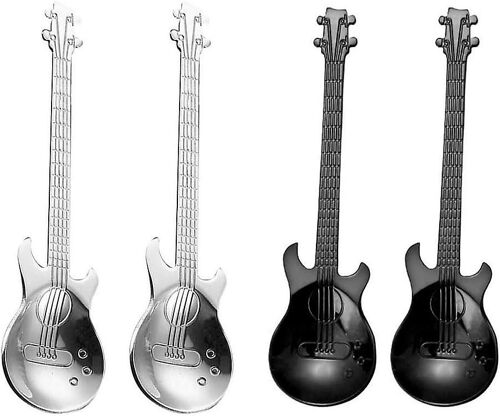 Lot De 4 Cuillères À Café En Acier Inoxydable, Cuillères À Café Guitare, Cuillères À Long Manche, Cuillère À Soupe, Cuillères À Café, Cuillère À Mélanger Pour Thé Glacé, Café, Cocktail, Milkshake