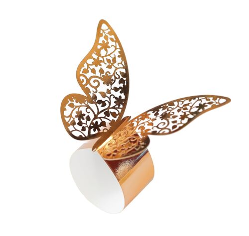 Lot de 50 ronds de serviette en papier motif papillon 3D, pour mariage, communion, anniversaire, Noël, banquet, dîner, fête, doré