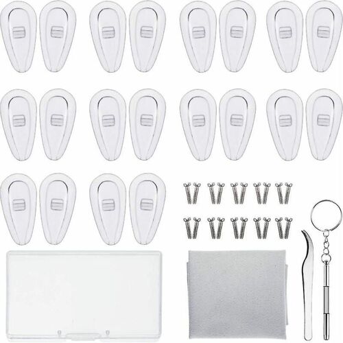 Kit De Réparation De Lunettes : 10 Paires De Plaquettes Nasales En Silicone Avec Vis, Pince À Épiler Et Chiffon De Nettoyage (15 Mm)