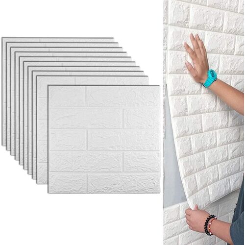 Autocollants muraux 3D en briques, papier peint décoratif imperméable en pierre 3D 35 × 38,5 cm (10 pièces)