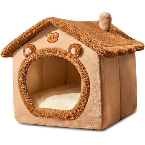 Panier Pour Chat Terrier, Panier Lavable Pour Chien, Niche Confortable Pour Chat, Niche Pliable Et Confortable Pour Chat, Panier Pour Chien Avec Coussin Amovible (M, Marron)