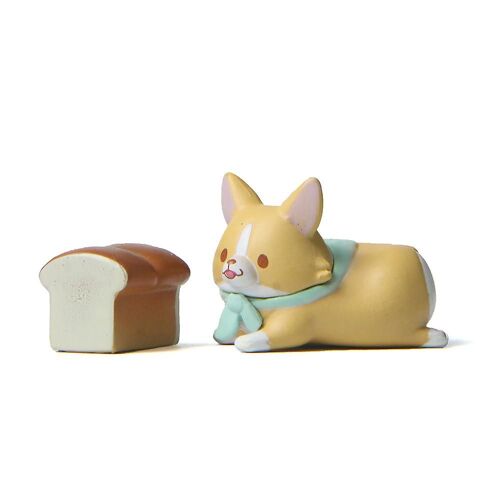 Figurine miniature en PVC représentant un petit chien avec du pain, accessoire de jardin à faire soi-même pour la décoration