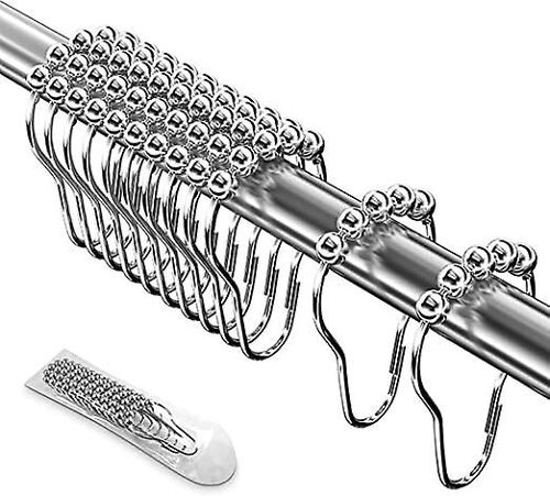 Lot de 12 anneaux de douche en acier inoxydable 7 x 4 cm, crochets coulissants pour tringles à rideaux (argent)