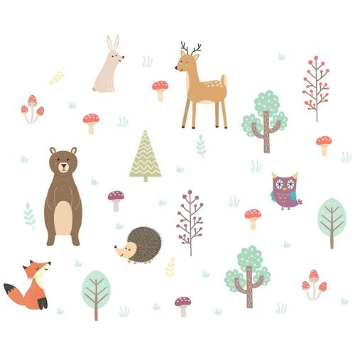Sticker mural pour chambre à coucher, salon, cuisine, bureau, mignon petit arbre, animaux, décoration murale