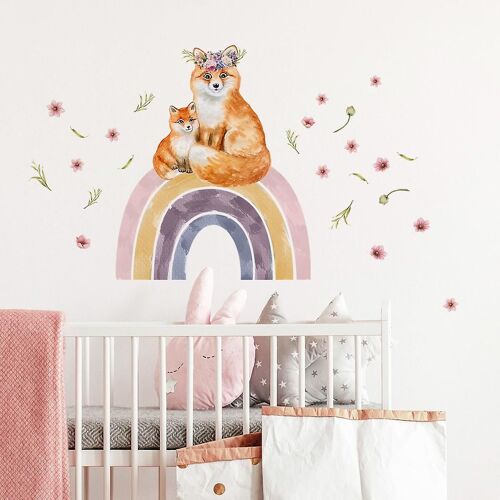 Un ensemble d'autocollants muraux arc-en-ciel pour chambre d'enfant, motif animal et fleur, décoration murale pour salon, bureau, cuisine