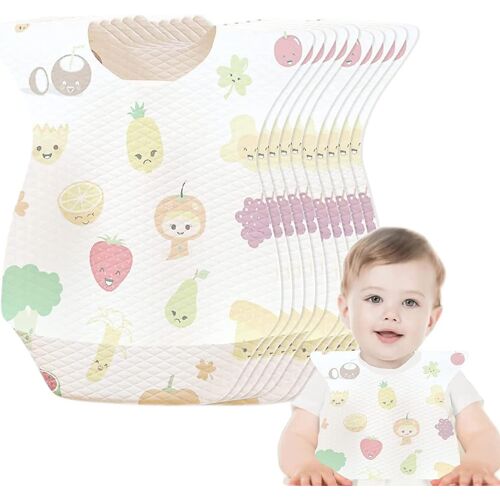 Bavoirs Jetables Imperméables Pour Bébé Avec Poche De Récupération Des Aliments, Adaptés Aux Tout-Petits, À L'alimentation, Aux Voyages Et À L'extérieur (10 Pièces)