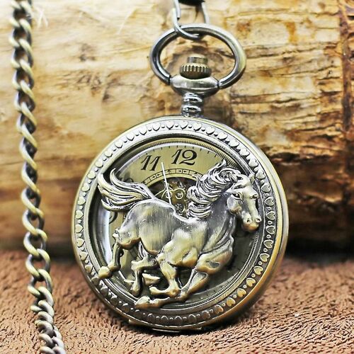 Montre De Poche Loupe Spéciale Demi-Savon Chiffres Romains Cuivre Vieilli Pour Hommes Femmes Pendentif Avec Chaîne
