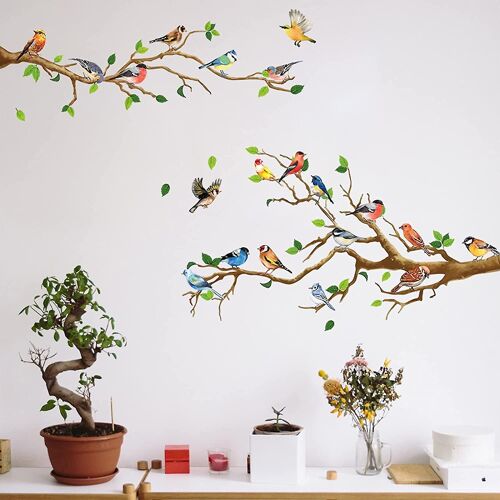 Autocollants muraux oiseaux sur branches, autocollants muraux oiseaux amovibles, décorations de feuilles, décorations de feuilles, décorations murales pour chambres d'enfants et de filles, baby sitting Ro