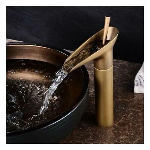 Robinet de lavabo, mitigeur de salle de bain cascade, mitigeur de lavabo réglable chaud et froid, laiton chromé (A)