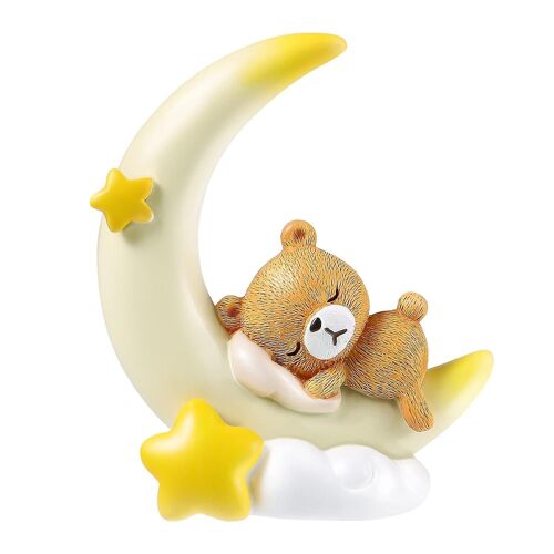 Figurine Ours Et Lune, Décoration De Gâteau D'anniversaire Pour Bébé, Décoration De Tableau De Bord De Voiture (Jaune)