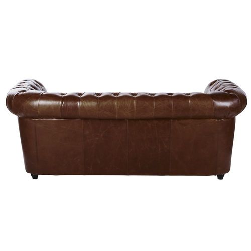 Canapé Vintage 3 Places En Cuir Capitonné