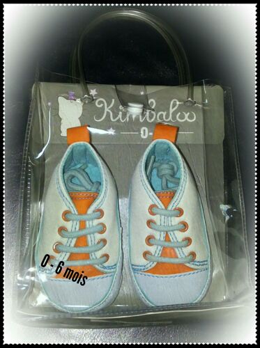 Paire De Chaussures Pour Bébé 1er Âge - 100% Neuf - Taille Unique 0 - 6 Mois = De La Naissance À 6mois - Chaussons Sandales À Lacets Effet Baskets De Ville - Écru Orange Bleu Clair - Garcon Ou Fille