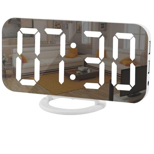 Horloge numérique grand écran, réveil électrique à LED, surface miroir pour le maquillage, avec mode gradation, 3 niveaux de luminosité